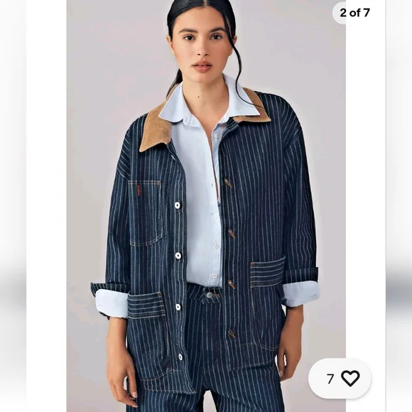 Anthropologie Pilcro Navy Striped Utility Jacket, Cotton and Elastane/Pockets